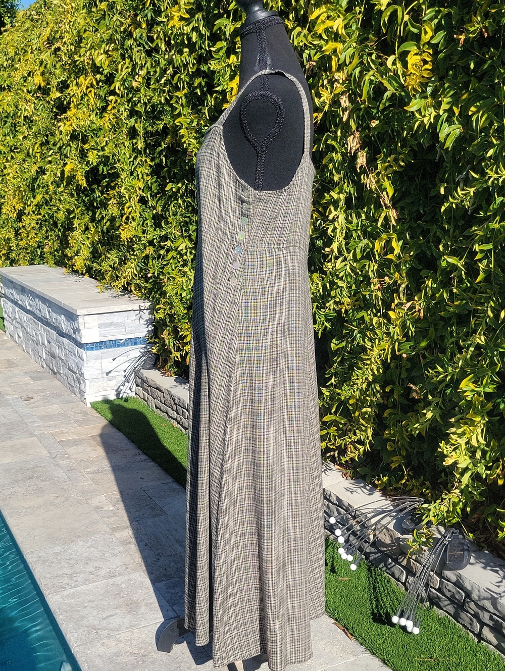 Vintage 90s Plaid Overall Maxi Dress With Side Button Detail - Picture 7 of 16